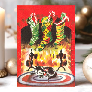 Oude Kerstkat Sokschoorsteen Feestdagen Kaart