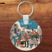 Oude Kerstkerstactivist Musicians van Lamp Post Sleutelhanger (Voorkant)