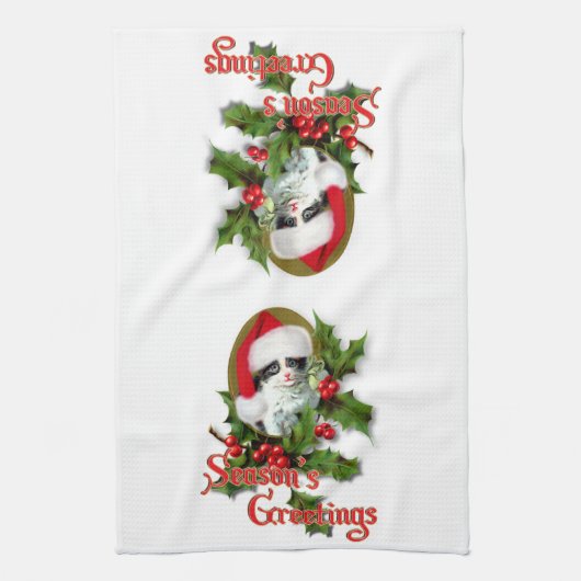 Oude kerstkerstfeestjes en groeten van het seizoen theedoek (Verticaal)