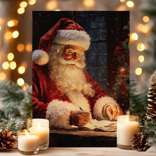Oude Kerstman aan bureau Kerstmis Feestdagen Kaart