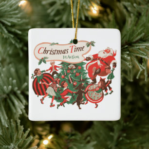 Oude Kerstman en dansende kinderen Keramisch Ornament