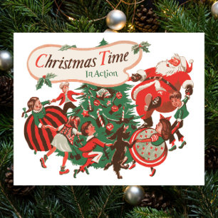 Oude Kerstman en dansende kinderen Poster