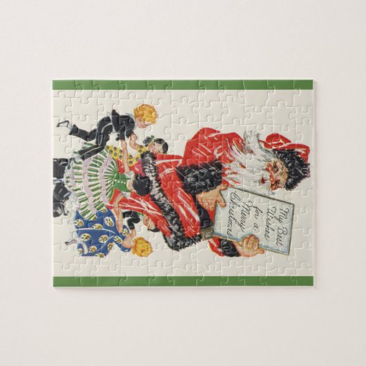 Oude Kerstman en kinderen dansen Legpuzzel (Horizontaal)
