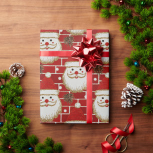 Oude Kerstman gezichten op baksteen Cadeaupapier