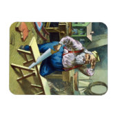 Oude Kerstman, Kerstman Bouwt Speelgoed Zaag Magneet (Horizontaal)