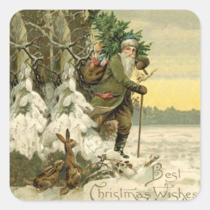 Oude Kerstman Kerstmis Victoriaans Vakantie Boom Vierkante Sticker