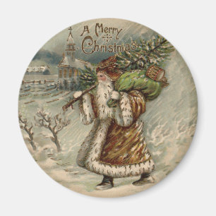 Oude Kerstman Kunst Kerstboom Print Magneet