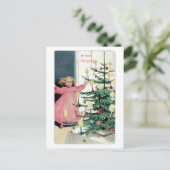 Oude kerstman, meisje, kerstboom feestdagenkaart (Staand voorkant)