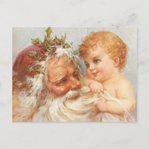 Oude Kerstman met Baby - Kerstmis Briefkaart