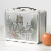 Oude kerstman met kinderen voor een kerk (In situ)