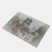 Oude kerstman met kinderen voor een kerk deurmat (Schuin)