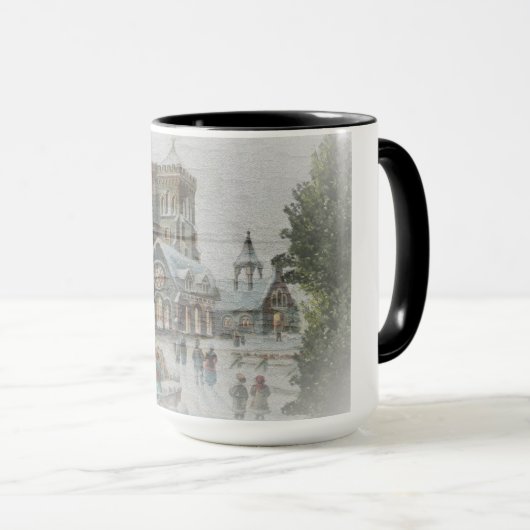 Oude kerstman met kinderen voor een kerk mok (Voorkant rechts)