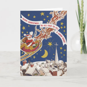 Oude Kerstman met vliegende rendieren Feestdagen Kaart