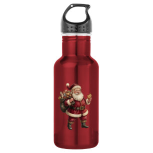 Oude Kerstman met zak speelgoed en lekkernij Waterfles