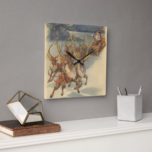 Oude Kerstman slee met rendieren Vierkante Klok