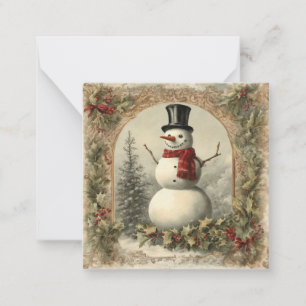 Oude Kerstman Sneeuwman Notitiekaartje
