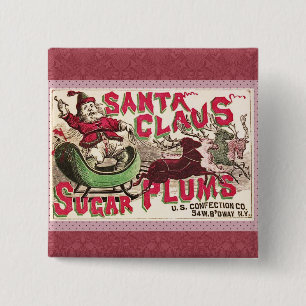 Oude Kerstman Suikerpruimen Reclame Oude Snoeprecl Vierkante Button 5,1 Cm