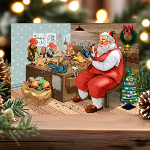 Oude Kerstman Werkplaats Vakantie Ansichtkaart Feestdagenkaart