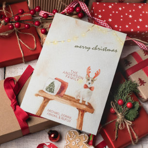 Oude Kerstmis Aquarel Hond Minimalistisch Feestdagenkaart