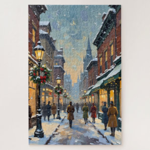 Oude Kerstmis Besneeuwd Stadssstraatbeeld Legpuzzel