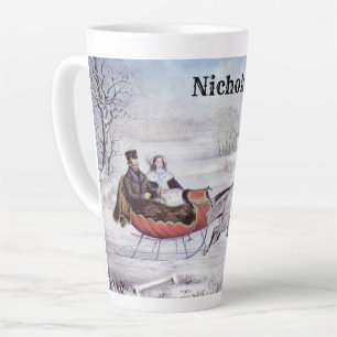 Oude Kerstmis, De Weg Winter, Sleigh Paard Latte Mok