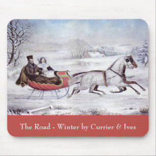 Oude Kerstmis, De Weg Winter, Sleigh Paard Muismat