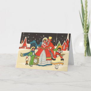 Oude Kerstmis, een Familie die Kerstliederen Zingt Feestdagen Kaart