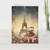 Oude Kerstmis Eiffeltoren Franse Bulldog Feestdagen Kaart (Achterkant)