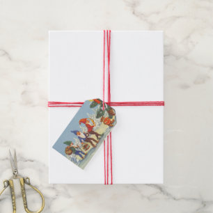Oude Kerstmis, Elfen in het Sneeuwbos Winter Cadeaulabel
