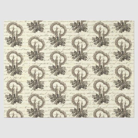Oude Kerstmis Goud Beige Hulst Kaars Script Tissuepapier (Voorkant)