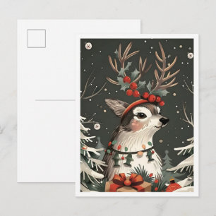 Oude Kerstmis Herten Briefkaart