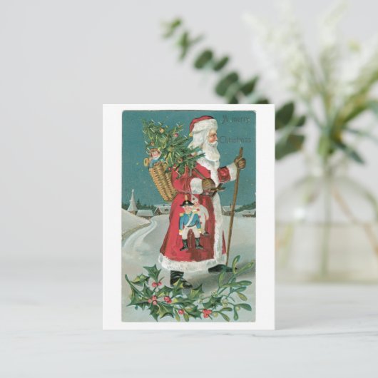 Oude Kerstmis, Kerstman Feestdagenkaart (Staand voorkant)