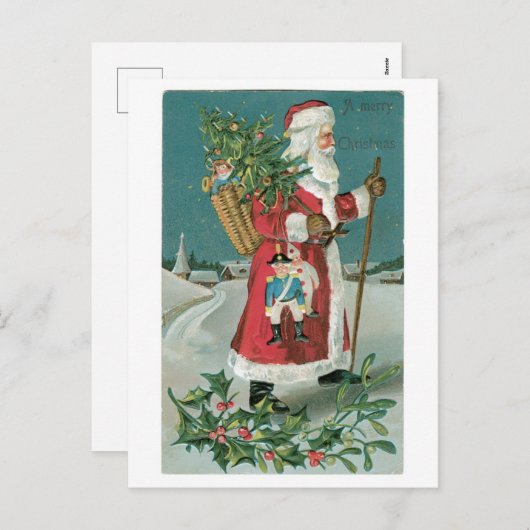 Oude Kerstmis, Kerstman Feestdagenkaart (Voorkant / Achterkant)