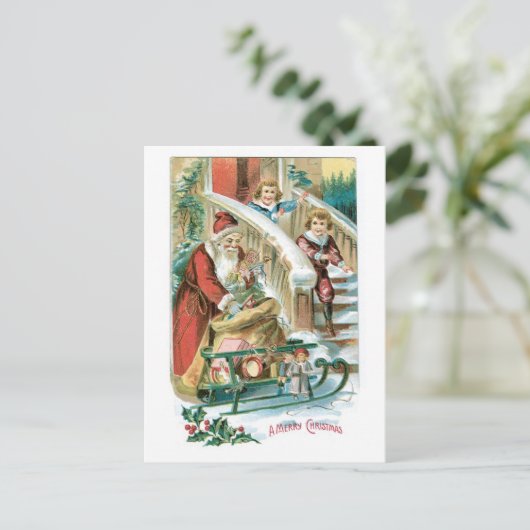 Oude Kerstmis, Kerstman Feestdagenkaart (Staand voorkant)