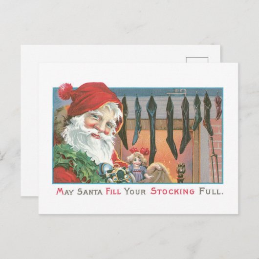 Oude Kerstmis, Kerstman Feestdagenkaart (Voorkant / Achterkant)