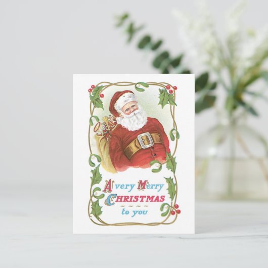 Oude Kerstmis, Kerstman Feestdagenkaart (Staand voorkant)