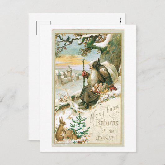 Oude Kerstmis, Kerstman Feestdagenkaart (Voorkant / Achterkant)