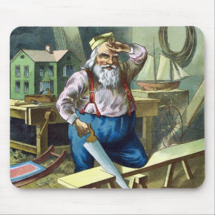 Oude Kerstmis, Kerstman maakt speelgoed aan het ma Muismat