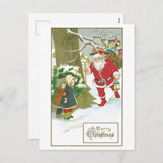 Oude Kerstmis, kerstman met kinderen Feestdagenkaart (Voorkant / Achterkant)