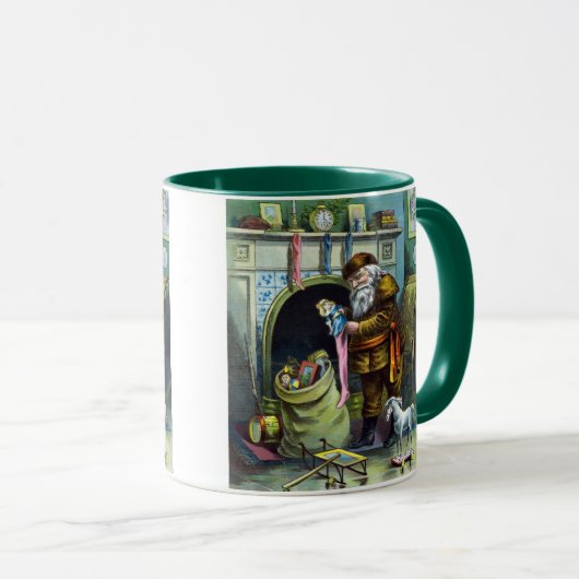 Oude Kerstmis, Kerstman Sokken met Speelgoed Mok (Voorkant rechts)