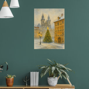 Oude Kerstmis Praag Poster • Retro Oude Stad