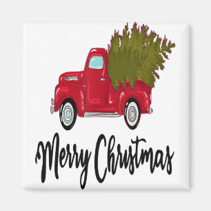 Oude Kerstmis Rode Truck Met Een Boom Jongens Magneet