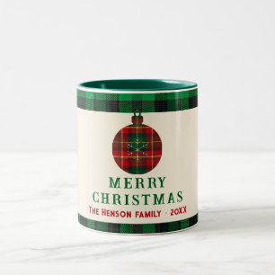 Oude Kerstmis Rood Groen Tartar Geruit Familie Tweekleurige Koffiemok