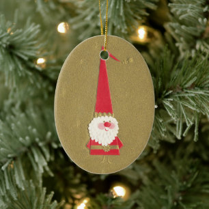 Oude Kerstmis, Schattige Kerstman Kabouter op Goud Keramisch Ornament