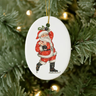 Oude Kerstmis Victoriaanse Kerstman IJsschaatser Keramisch Ornament