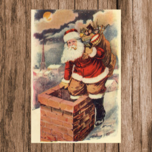Oude Kerstmis Victoriaanse Kerstman in Schoorsteen Poster
