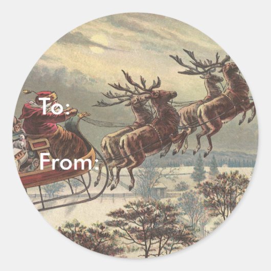 Oude Kerstmis, Victoriaanse Kerstman in slee Ronde Sticker (Voorkant)