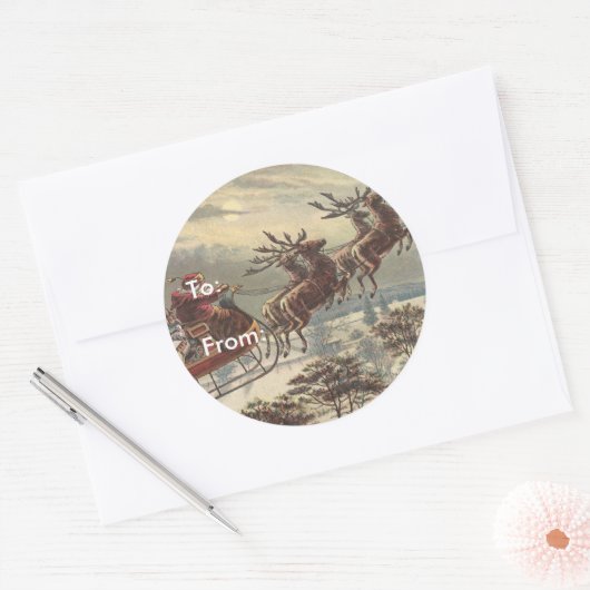 Oude Kerstmis, Victoriaanse Kerstman in slee Ronde Sticker (Envelop)