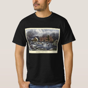 Oude Kerstmis, Vroege Winter Schaatsers op een Vij T-shirt