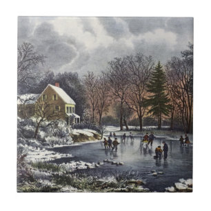 Oude Kerstmis, Vroege Winter Schaatsers op een Vij Tegeltje
